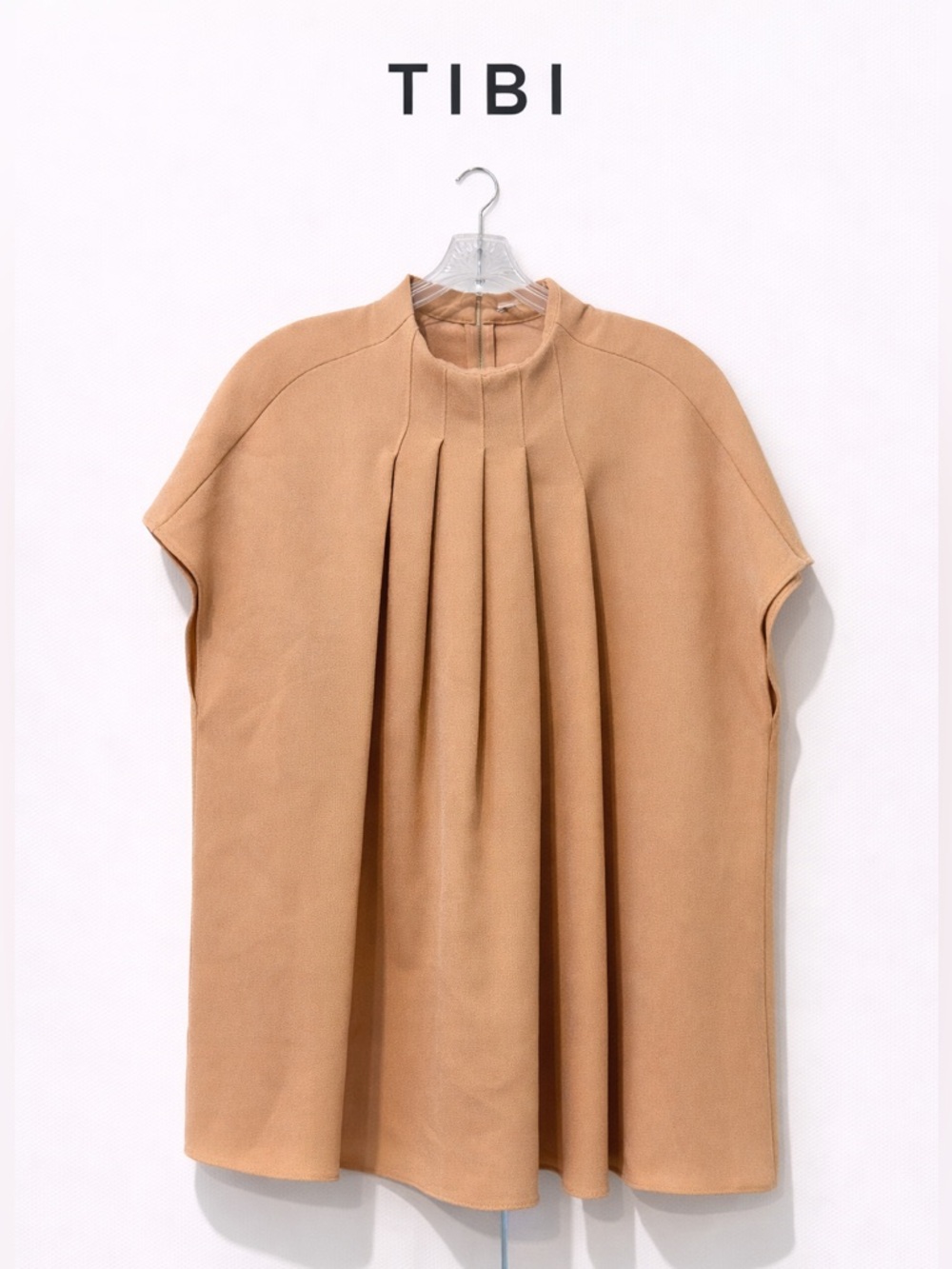 Tibi Structured Pleated Top – Camel / Tan – Size L